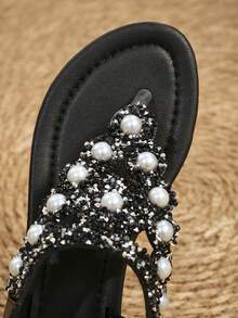 Latest Bohemian Style Roman Sandals, Women's Brown Flat Thong Sandals - Black - View 6