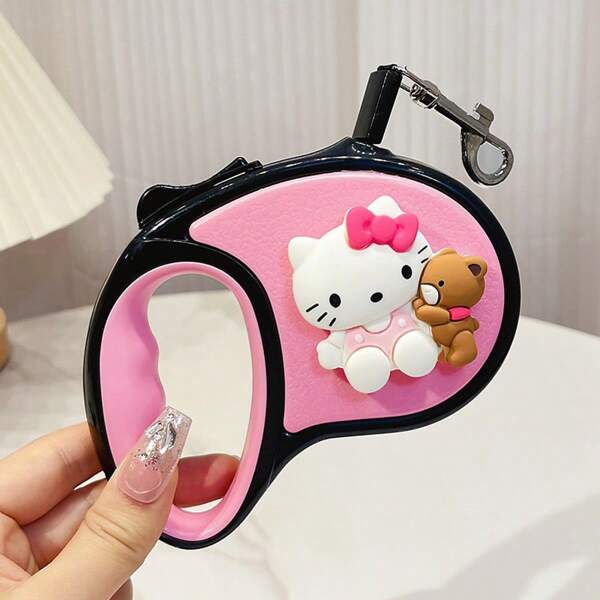 Sanrio 1pc Hello Kitty Retractable Dog Leash - 10ft Auto-Walk Rope With Cute Cartoon Design (Pink, Green, Blue), Suitable For Medium And Small Dogs, Pet Lead (Character Head Needs To Be Pasted Yourself, Accessories Will Be Provided)