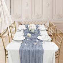 2pcs Misty Blue Herringbone Table Runner, Bohemian Style Table Runner 35 X 118 Inches(Approx. 90 X 300cm), Vintage Gauze Table Decor, Suitable For Wedding, Bridal Shower, Baby Shower