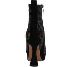 TDD Platform Boots For Women Rhinestone Crystal Square Toe Winter Ankle Extra Wide Calf Booties Faux Suede Botas Para Mujer Dress Ladies Comfortable Elegantes 4 Inch High Heels