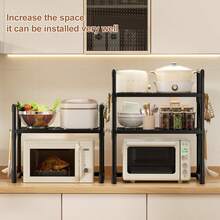 Plastic Storage Rack, Multi-Tier Kitchen Rack, Microwave Oven Shelf, Multi-Function Organizer Rack For Microwave, Bread Holder, Open Storage, Durable For Fruit & Vegetable Storage, Black - Black - View 10