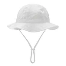 Baby Boy Girl Cotton Sun Hat Summer Bucket Hat Infant Wide Brim Fisherman Hat With Chin Strap - trắng - Xem 4