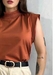 Women's Muscle Tee Tops Simple Casual Elegant Plain Knitted Fabric No Print Daily Autumn - 亮橙色 - 查看 2