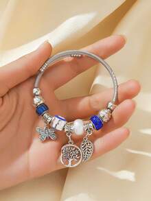 Popular Classic Silver Stainless Steel Bracelet Exquisite Pendant Alloy Adjustable Couple Bracelet - Xanh lam - 3 - Xem 6