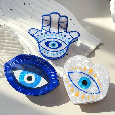 1 pieza Pinza de pelo con ojo malvado para mujeres, accesorio de cabello con amuleto protector con estampado de ojo místico, pinzas antideslizantes para niñas y adolescentes, pinza de pelo de verano, pinza de pelo, pinza de pelo para vacaciones, pinza de pelo para atuendos de mujer en vacaciones