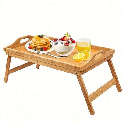 1 khay giường tre có thể gấp lại, khay đựng đồ ăn sáng/máy tính xách tay/phục vụ đa năng, thích hợp cho dã ngoại, cắm trại, cho con bú, quà tặng tuyệt vời cho Ngày của Cha, Ngày của Mẹ