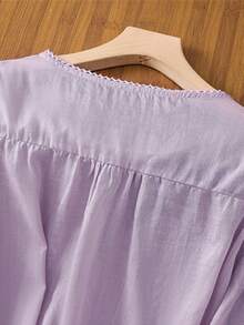 Women's Embroidered Loose Boho Vintage Blouse, Spring/Summer Casual Tops - 紫色 - 查看 5