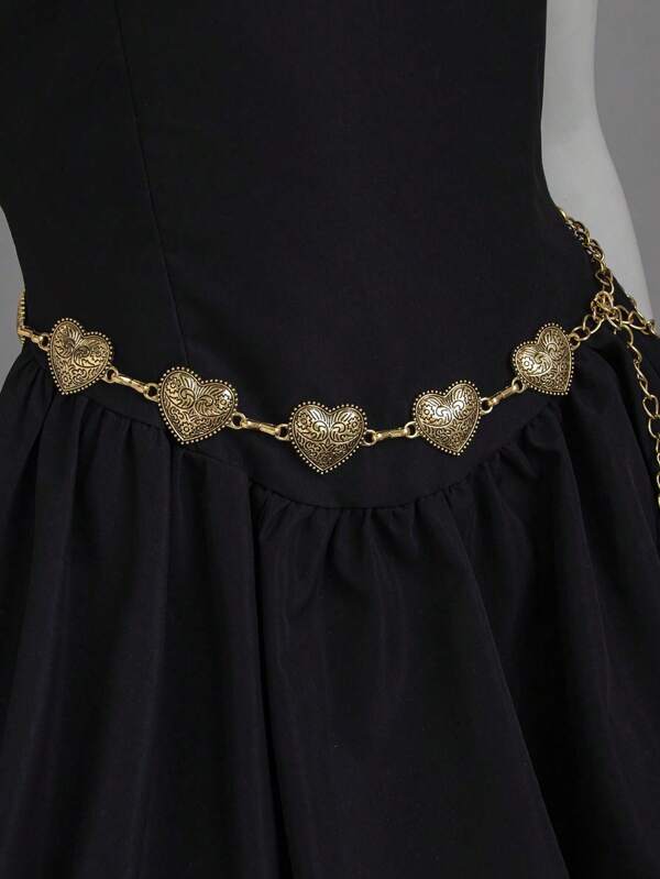 1pc Vintage Heart Design Waist Chain Dress Accessory For Women, Summer