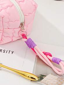 1 Piece Fresh Color Cosmetic Bag Storage Bag Travel Essentials Ladies Accessories Travelling Stuff Makeup Bag Waterproof Plaid Make Up Holder Brush Bag Make Up Container Portable Solid Color Pouch Bag For Daily Casual, Travel, Walking And Shopping Valentine's Day Gift Birthday Day Gift - Multicolor - View 2