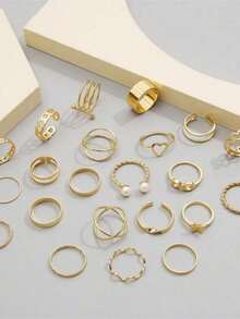 22PCS Gold Color Butterfly & Heart Shaped Multiple Joint Rings Set For Women - Multicolor - View 6