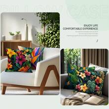 4 pièces Ensemble de housses de coussin imprimées de plantes tropicales et de fleurs, 45 cm x 45 cm, imprimé sur un seul côté