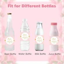 10pcs Pink Background Water Bottle Labels, Pink Background With Golden Text Blessing Pattern Gift Packaging Labels, Suitable For Decorating Beverages, Cans, Cups For Birthday, Shower, Engagement, Picnic Party, Wedding Water Bottle Labels, Gift Packaging Supplies, Gift Wrapping Labels