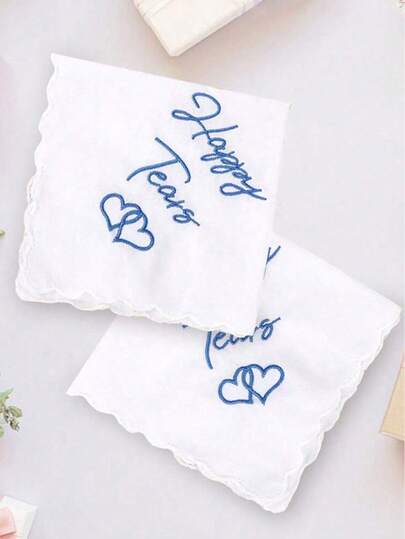 2 件结婚礼物刺绣手帕，幸福泪水婚礼当天新娘礼物，适合新娘送礼会单身派对，妈妈婆婆礼物母亲节毕业