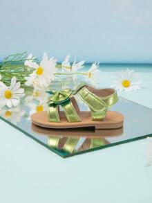 Cute Baby Bow Hook And Loop Flat Sandals - Green - View 2