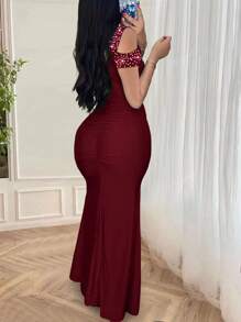 Rhinestone Embellished Open Shoulder Ruched Front Slit Bodycon Mini Dress, Party Dress, Prom Dress