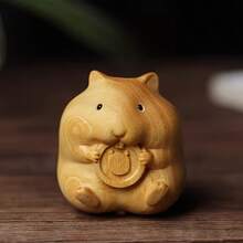 قطعة حرفية واحدة منحوتة من خشب الصندل على شكل همستر - قطعة ديكور خشبية صغيرة جميلة ومفصلة، مناسبة للمنزل والمكتب، هدية رائعة