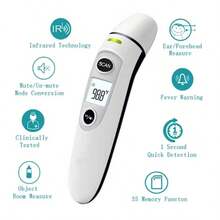 Elektroniczny termometr na podczerwień do czoła i ucha, bezkontaktowy cyfrowy miernik temperatury ciała dla dzieci i dorosłych - Biały - Zobacz 3
