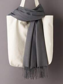 1件190*70厘米女士黑色户外经典轻薄流苏纯色防风斗篷，时尚男女通用薄围巾，适合空调房使用，超大保暖围巾，可搭配连衣裙