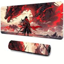 Extra Large Precision Edged Gaming Mouse Pad - Dragon Warrior Design, Rubber Base, Rectangular Anti-Slip Desk Mat, Washable, Non-Slip Computer Mousepad For Esports Back To School