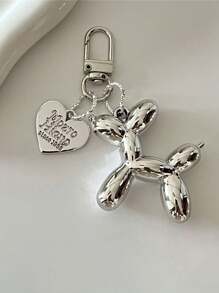 1 pieza Llavero en forma de perro con globo en forma de estrella plateada - Accesorio de moda para bolsos, mochilas y carteras de mujer, con colgante con llavero y mosquetón en forma de corazón, decoración para bolsos, llavero de coche para mujer, excelente regalo para cumpleaños y festividades