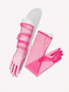 1 Pair Women Solid Color Long Mesh Evening Gloves Halloween - Transparent Long Gloves - View 33