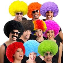Peluca afro esponjosa y vibrante - Peluca de disfraz de payaso colorido para fiestas, fans y eventos temáticos, gorra de malla elástica, fibra de baja temperatura, adecuada para Halloween, cosplay y reuniones festivas, estilo de cabello rizado, accesorios de peluca cómodos