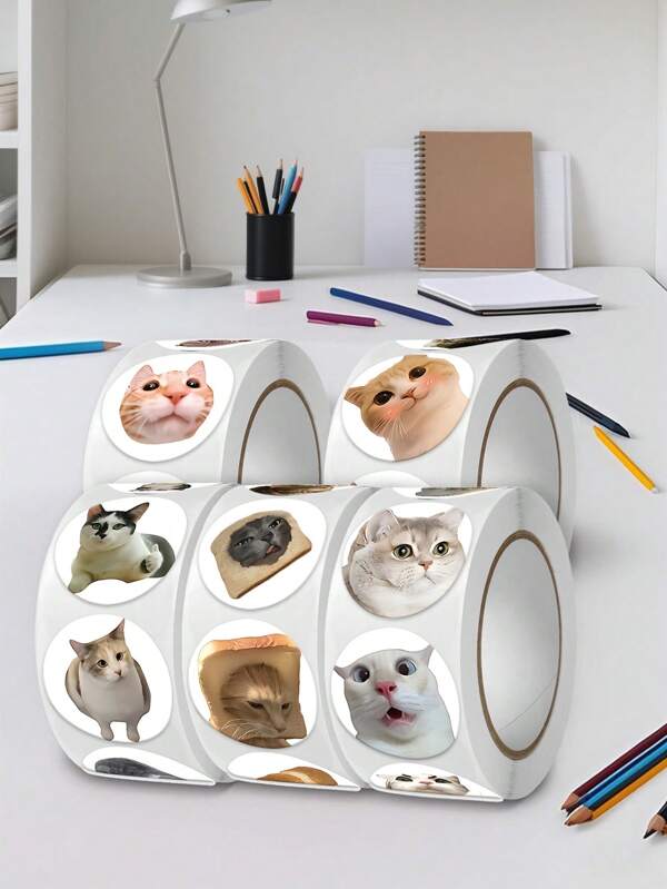 500 hojas/rollo de pegatinas con estampados de gatos, que se pueden utilizar para decorar bolsos, como pegatinas de sobre, suministros de scrapbooking, pegatinas divertidas, pegatinas de gatos, pegatinas de coche, de vuelta a la escuela