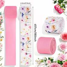 1Roll/2 Rolls 2.5inch Pink Rose Flower Wired Edge Ribbon Watercolor Floral Craft Fabric Ribbon For Spring Wreath Bow DIY Wrapping Party Decor - Multicolor - View 4