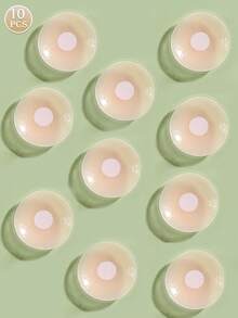 10片装硅胶隐形乳贴，防水，超薄，无痕胸贴，适合露背、无肩带连衣裙、泳装、夏季穿着 - 杏色 - 查看 2