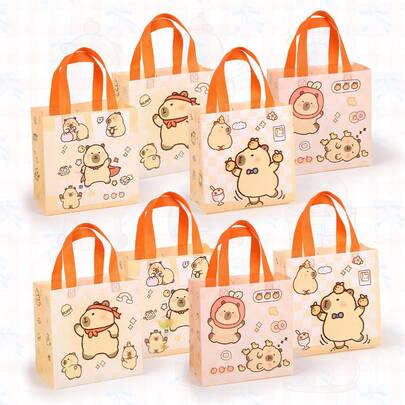 12 件水豚主题礼品袋 - 可爱水豚礼品袋带手柄，适用于动物主题派对、婚礼、生日主题派对礼品袋