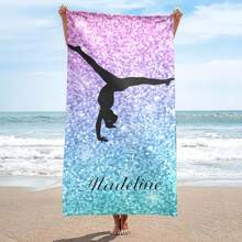 1pc Customizable Gymnast Silhouette Beach Towel, Modern Style, Super Soft Microfiber, Quick-Dry, Non-Stick, Knitted Fabric With Personalized Text, Suitable For Beach, Travel, Camping, Swimming Pool Bathroom Decor Summer Beach Essentials