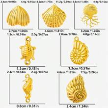 5pcs Ocean Themed Pendants - Seahorse, Shell, Conch, Turtle Charms, Beach Style DIY Necklace, Bracelet, Earring, Anklet Jewelry Making Supplies, Wholesale, PVD 18k Gold Plated