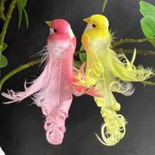 1pc Simulation Long Tailed Bird With Feathers, Simulation Feather Curly Bird, Used For Home, Garden, And Holiday Decoration