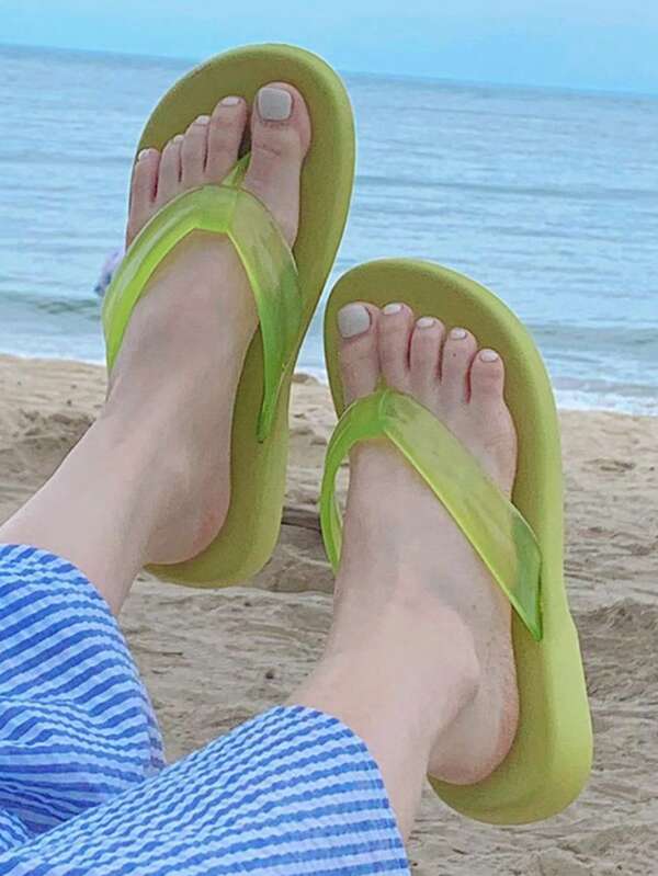 Sandalias planas tipo chanclas de mujer con diseño minimalista, transparentes, de gelatina EVA, con estilo informal, de fácil deslizamiento, impermeables, antideslizantes, cómodas y suaves, ideales para la playa, en color verde, para primavera/verano/otoño