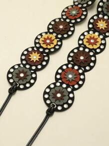 1pc Women's Multi-Color PU Leather Vintage Bohemian Style Circle Colored Rivet Decor Waist Strap