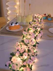 1pc 20LED 2M Pink Rose Vine String Light For Balcony, Window, Bedroom, Dining Room, Garden Decor, Romantic Table Lamp, All Season