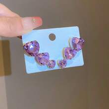 6pc Minimalist Versatile Heart Design Jewelry Set, High-End Feel - Purple - View 6