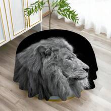 1 bucata fata de masa imprimata elefant negru, fata de masa moderna dreptunghiulara/rotunda impermeabila din poliester, imprimare digitala potrivita pentru camera de zi, masa de sufragerie in aer liber, masa rotunda mica