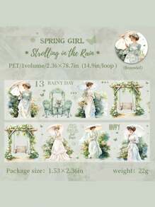 2m Spring Girl Series 6 Kinds Decorative PET DIY Craft Scrapbooking Adhesive Tapes For Notebook, Laptop Case, Water Cup, Etc.,School Supplies,Back To School