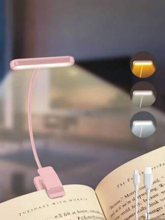 PINK 10 LED Book Light, 3 Eye-Protecting Lightng Colours Reading Light, Adjustable Brightness, USB Rechargeable 12H Battery Life, Flexible Clip On Book Light For Reading, Painting,Travel, Kids Gift