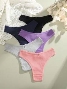 Set de 5 bragas sexy de mujer de cintura baja, acanaladas y transpirables - Multicolor - Ver 2