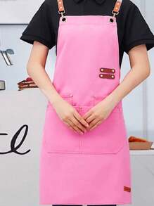 1 pieza Delantal de chef para hombres y mujeres con bolsillo, profesional para cocinar - Ajustable - Delantal de peto, resistente al agua y al aceite, usado en tiendas de leche con té, pastelerías, restaurantes de sushi, restaurantes occidentales, salones de uñas, floristerías, fruterías, cafeterías