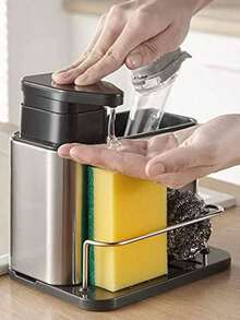 1pc 3-In-1 Stainless Steel Kitchen Sink Organizer Tray, Soap Dispenser, Sponge Holder, Dish Drying Rack For Countertop - Silver - View 5