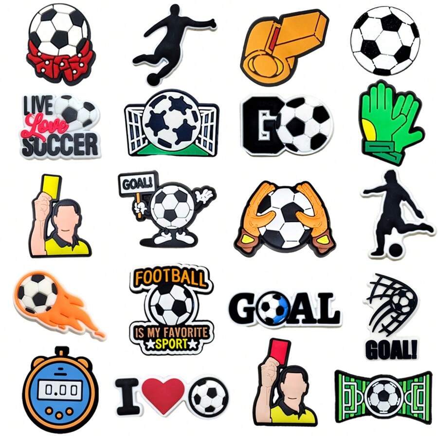 21pcs Soccer & Digit Themed Shoe Charms Suitable For Decorating Slippers, Pen Cases, Backpacks And Party Gifts