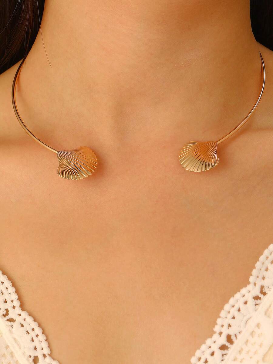 1pc Fashionable Seashell Choker Necklace, Adjustable For Women, Elegant Ocean Style Minimalist Jewelry Accessory Suitable For Beach, Party, Vacation - Yellow Gold - View 1