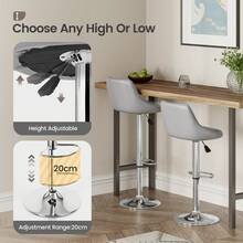 Jooli H Bar Stools Set Of 2, PU Leather Adjustable Swivel Breakfast Barstools With Gas Lift, Chrome Footrest And Base For Kitchen, Counter, Breakfast Bar, Grey - Grey - View 3