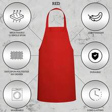 12-Pack Bib Aprons, Unisex Black Commercial Aprons With 2 Pockets, Unisex Black Solid Long Tie Aprons, Kitchen Cooking Aprons For Men And Women Chefs, Suitable For Painting, Grilling, Baking, Restaurants, Machine Washable - 紅色 - 查看 6