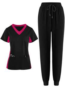 (Six-Piece Set) Scrubs Uniform Women's Running Matte Elastic Sports Nurse  Uniform Wash Clothes Work Clothes Breathable Scrub Shirt