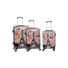 3 Pieces Set European Brand French Design PCPP Material 20" + 24" + 28" Luggage Set, Full Print Eiffel Tower, Expandable Large Capacity, Quiet Wheels, Lock, Waterproof & Durable, 1 Year Warranty, Travel Essential, Holiday Must-Have, Elegant Look, Lightweight & Comfortable, Family Travel Special Gift, Top Product, Bright Spring/Summer Color, Unisex, Cheap Airline Hand Luggage Carry-On