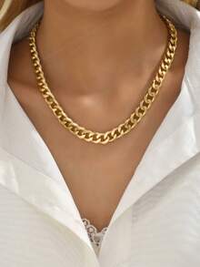 1pc Women Punk Metal Thick Chain Necklace - Yellow Gold - View 3